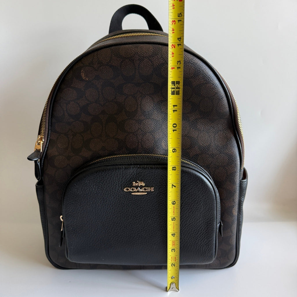 Coach Large Court Backpack Brown Black Signature Canvas Leather CZ175