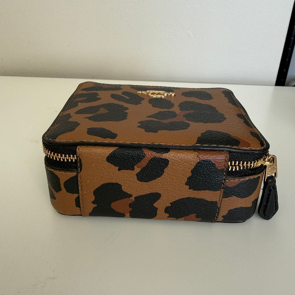 Coach Travel Jewelry Box Leopard Print Canvas Case C8081G Organizer Accessory