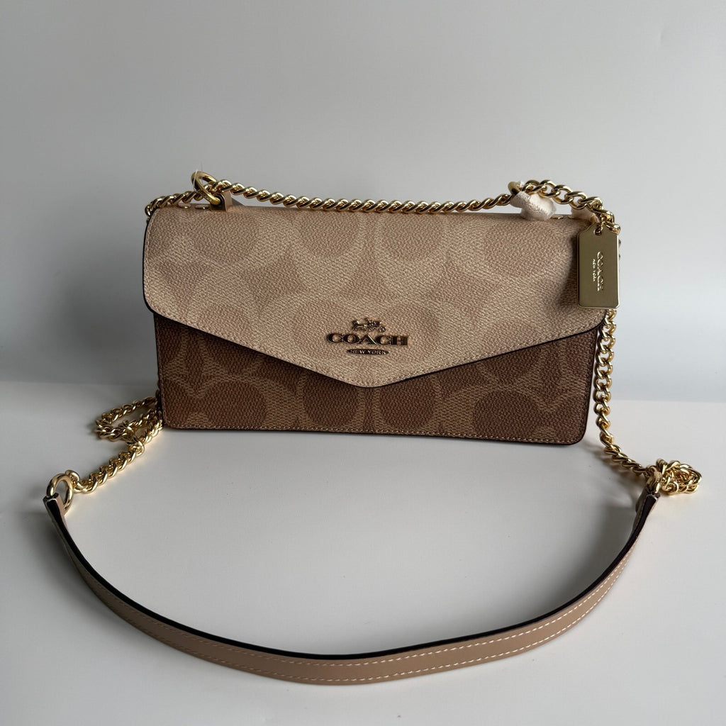 Coach Klare Envelope Crossbody Sand Tan Blocked Signature Canvas Bag CBI99