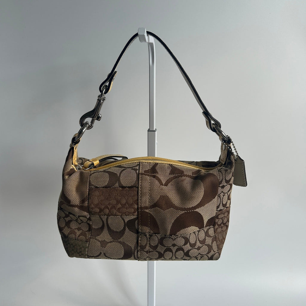 Coach Signature Patchwork Brown Canvas Demi Baguette 40914