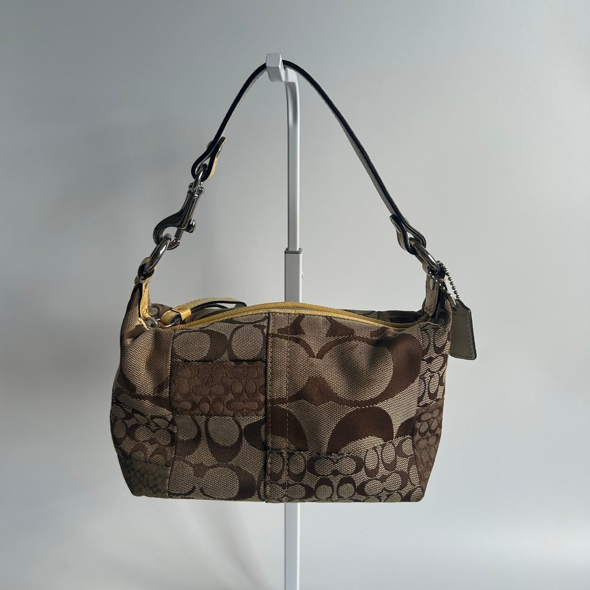 Coach Signature Patchwork Brown Canvas Demi Baguette 40914