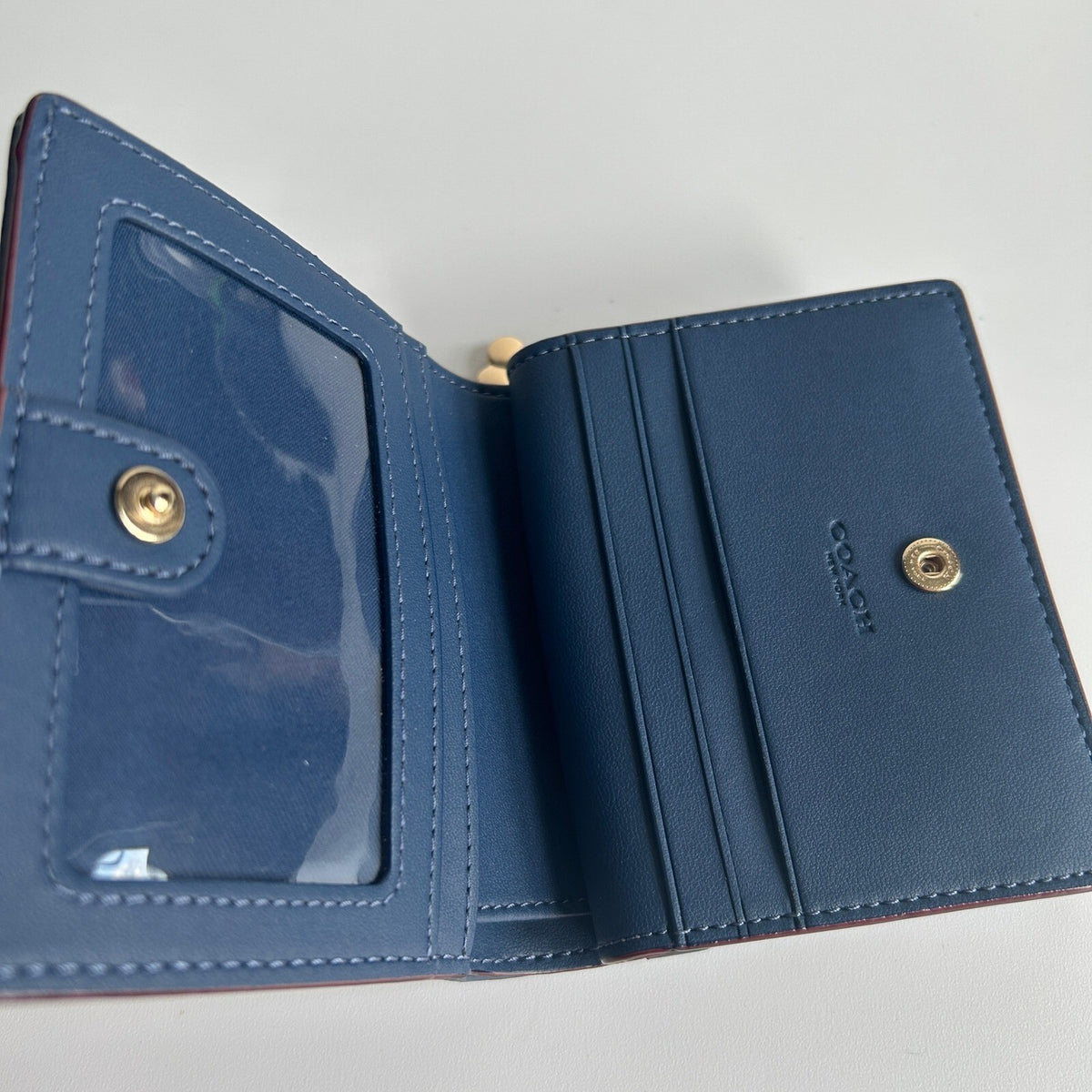 Coach Snap Wallet In Signature Denim Indigo Blue Compact Bifold CAA86