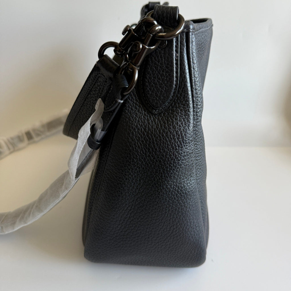 Coach Cary Black Soft Pebble Leather Shoulder Bag CC435 Crossbody Hobo