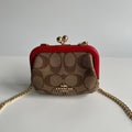 Coach Nora Kisslock Card Case Red Signature Canvas Crossbody Wallet CH520