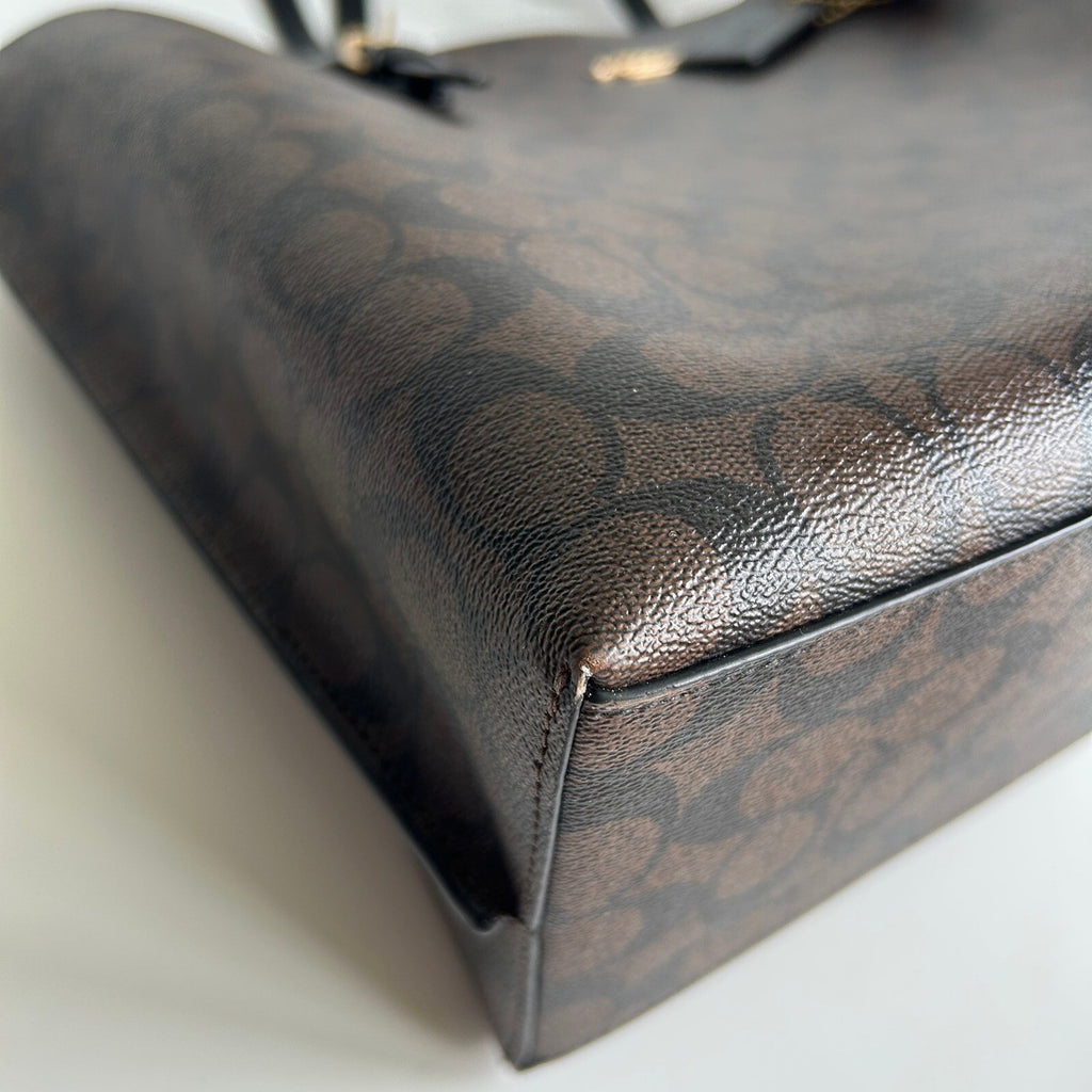Coach Mollie Tote Bag Signature Canvas Brown Black Shoulder Bag CV967