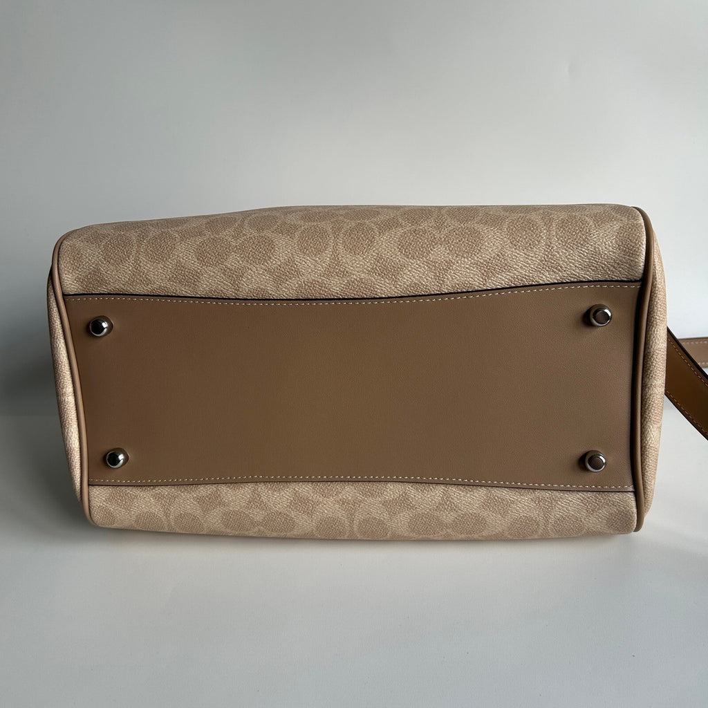 Coach Large Rowan Satchel Sand Taupe Signature Canvas Bag CV959