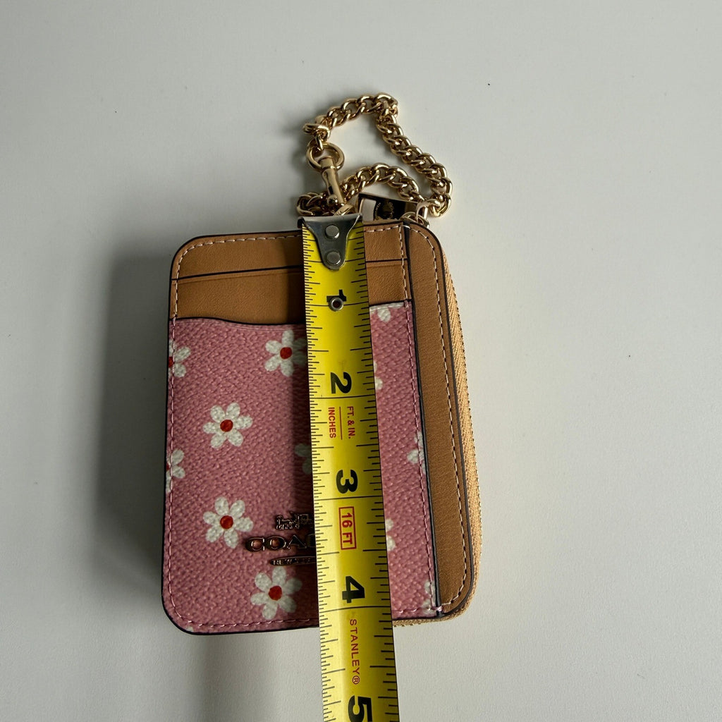 Coach Zip Card Case Pink Floral Daisy Leather Wallet CFA37