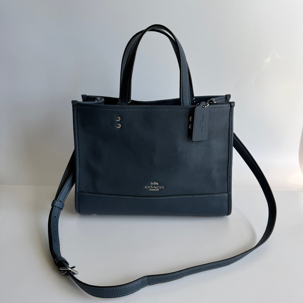 Coach Dempsey Carryall Tote 22 Denim Blue Pebble Leather Bag C0976