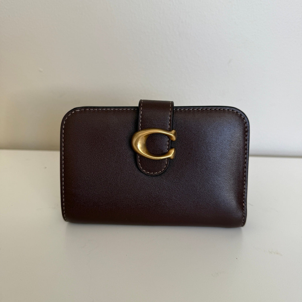 Coach Tabby Medium Compact Wallet Maple Brown Leather CY234