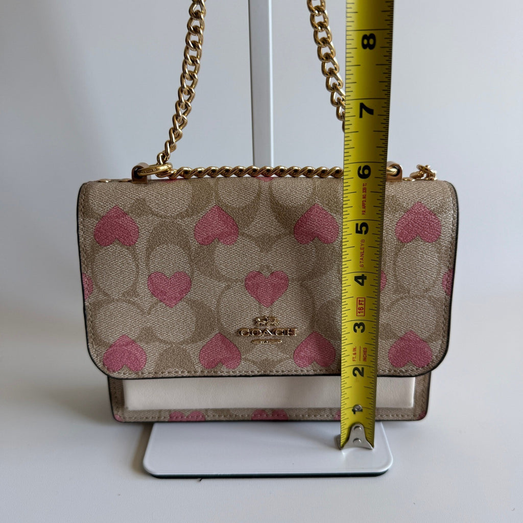 Coach Mini Klare Pink Heart Signature Canvas Leather Crossbody Bag CO950