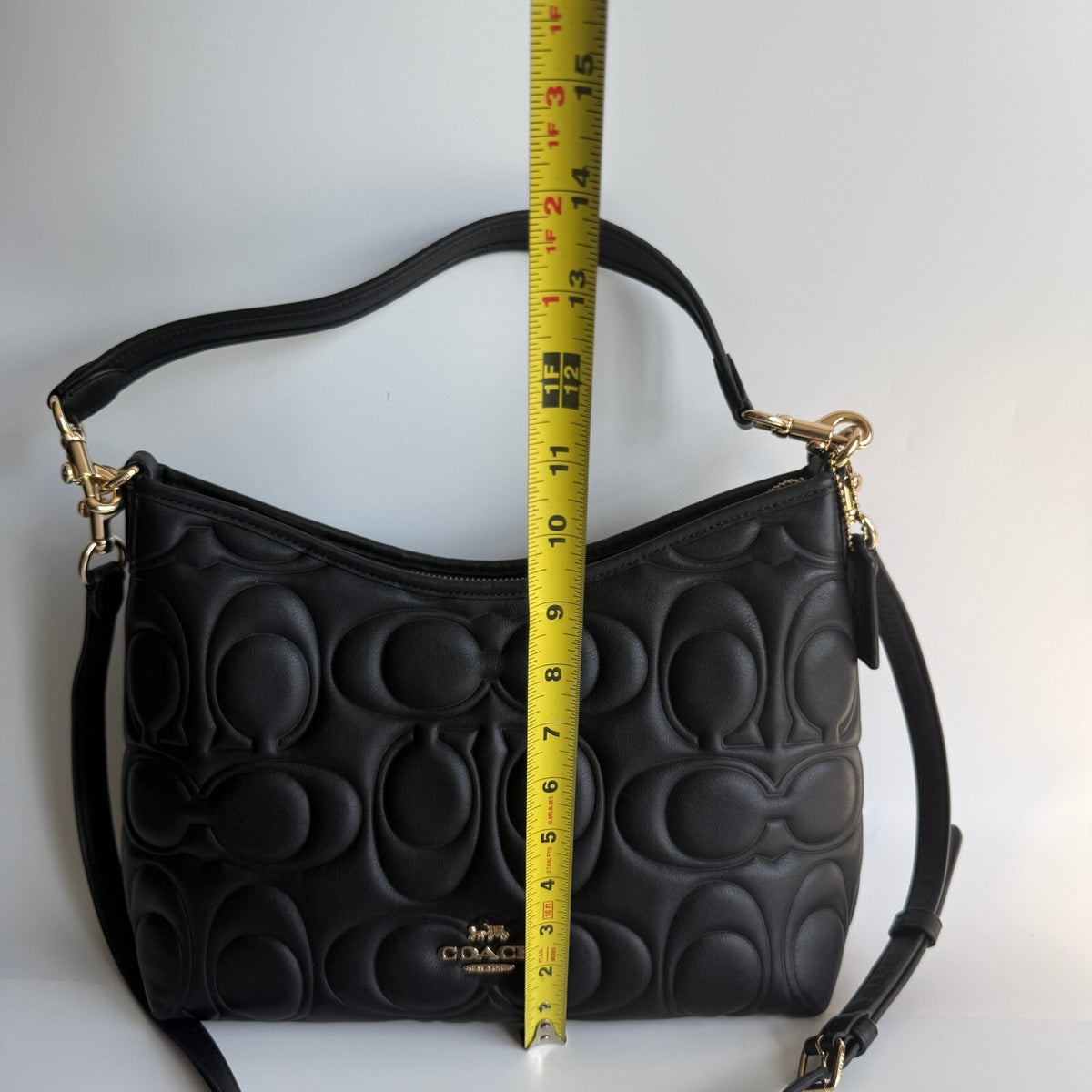 Coach Laurel Shoulder Bag Black Signature Embossed Leather CZ178