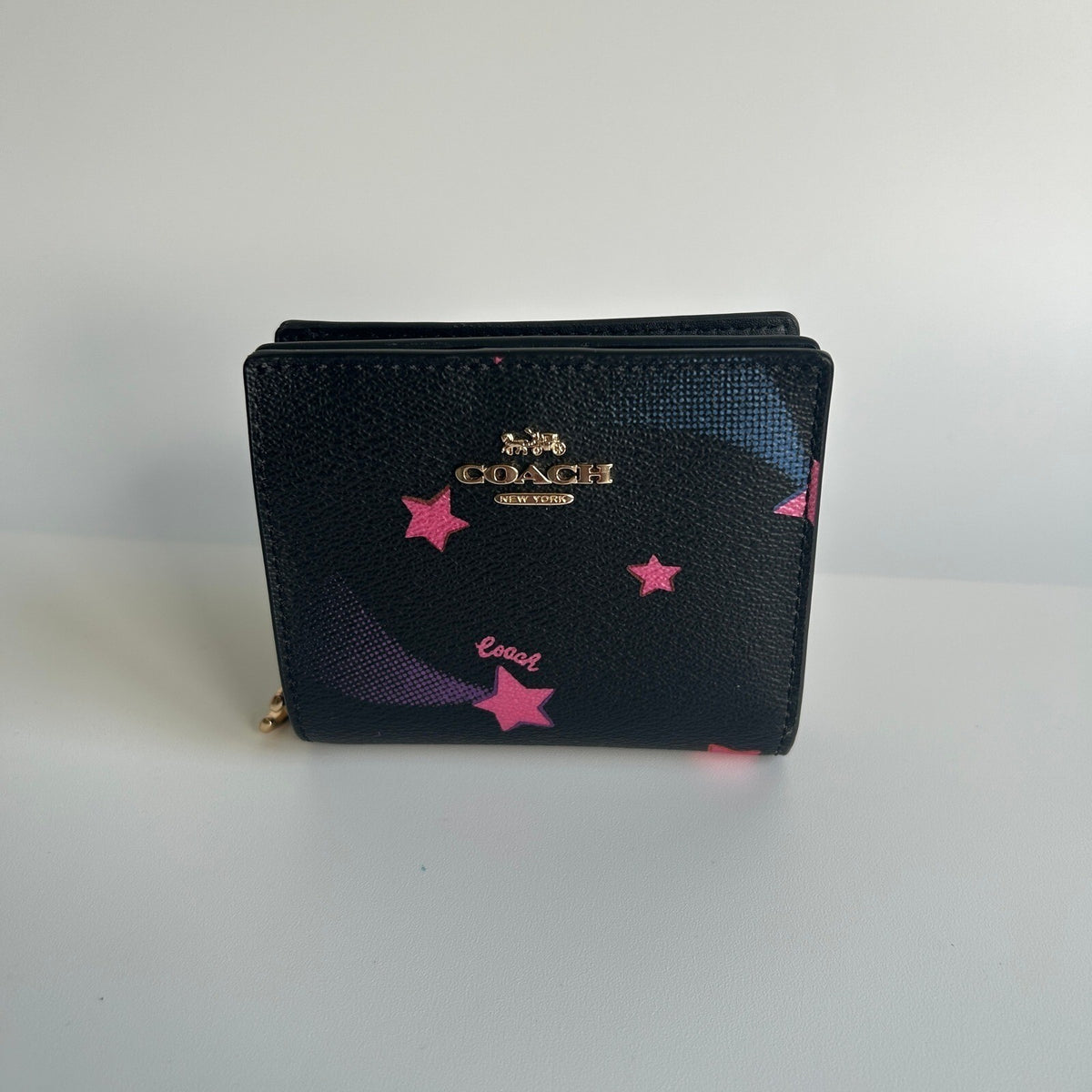 Coach Snap Wallet Black Celestial Disco Star Print Leather C7297