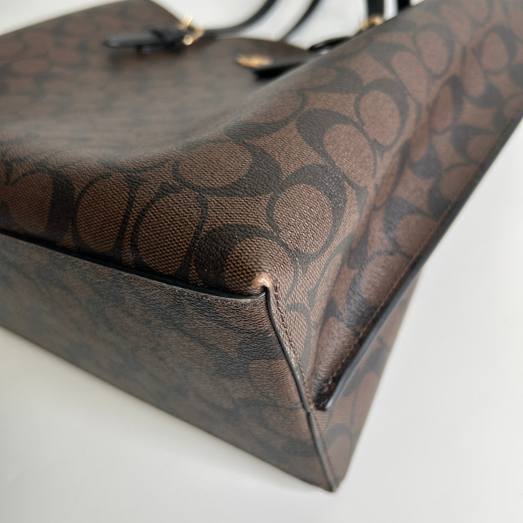 Coach Mollie Tote Bag Signature Canvas Brown Black Shoulder Bag CV967