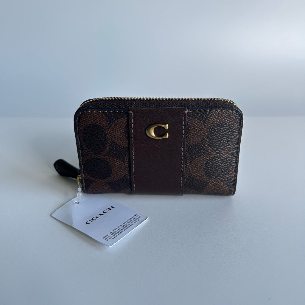 Coach Essential Small Zip Card Case Maple Signature Canvas CR552