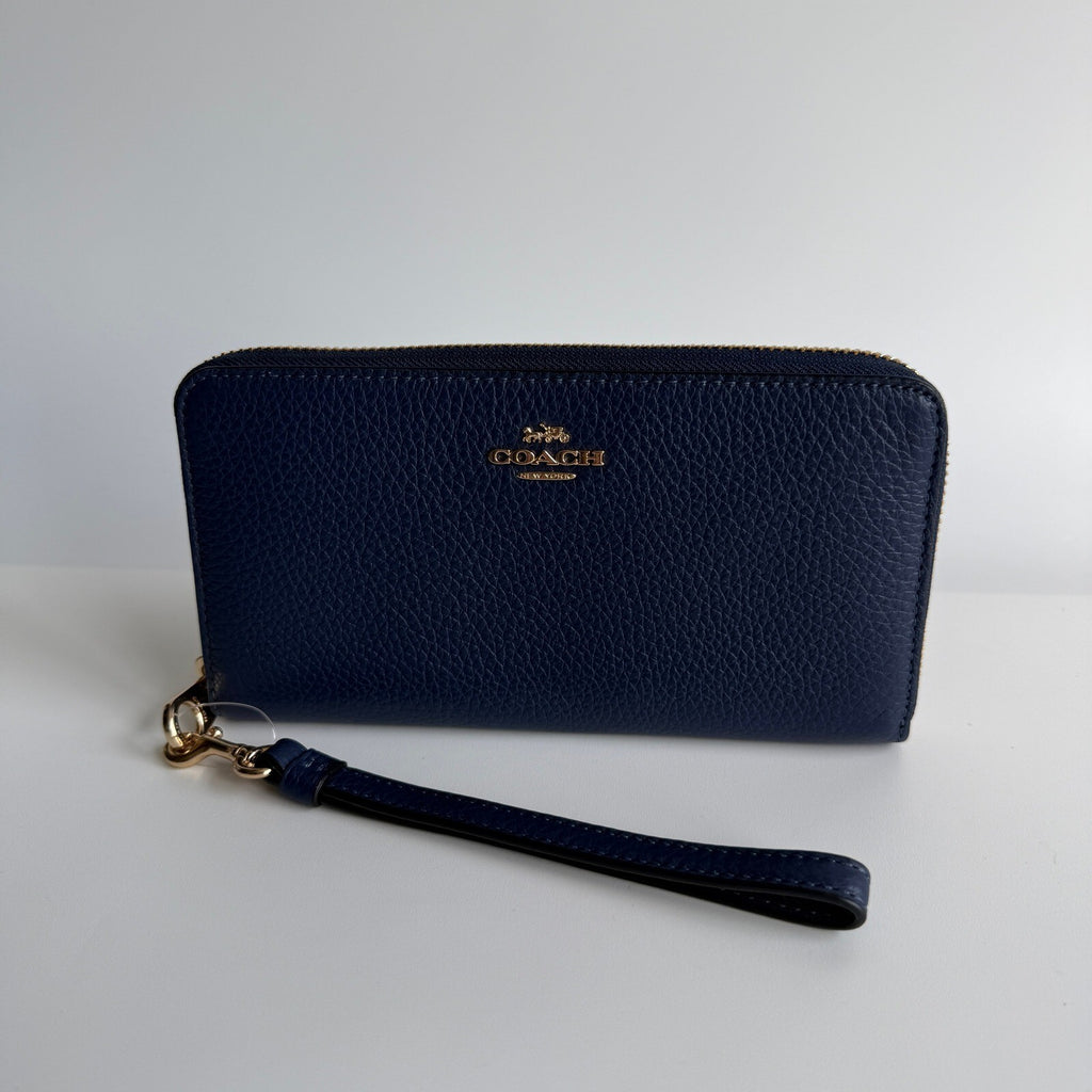 Coach Long Zip Around Wallet Cobalt Blue Pebble Leather Wristlet C4451