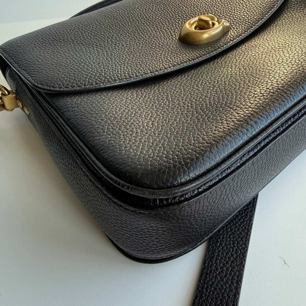 Coach Cassie 19 Black Polished Pebble Leather Crossbody Bag CV437