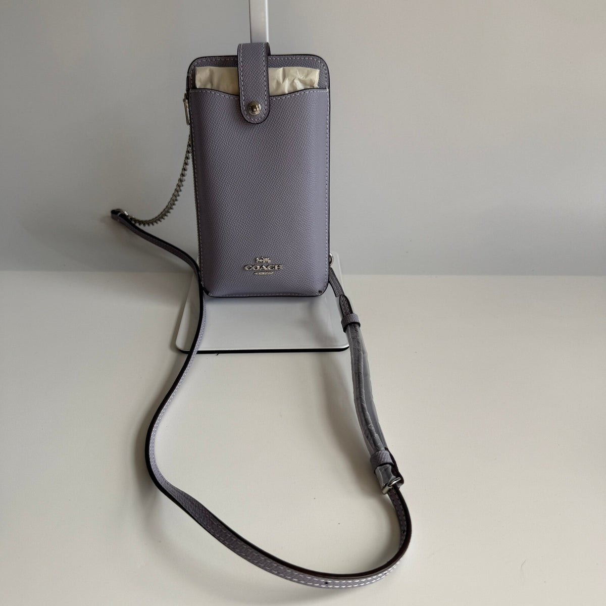 Coach North/South Phone Crossbody Mist Purple Crossgrain Leather C6884