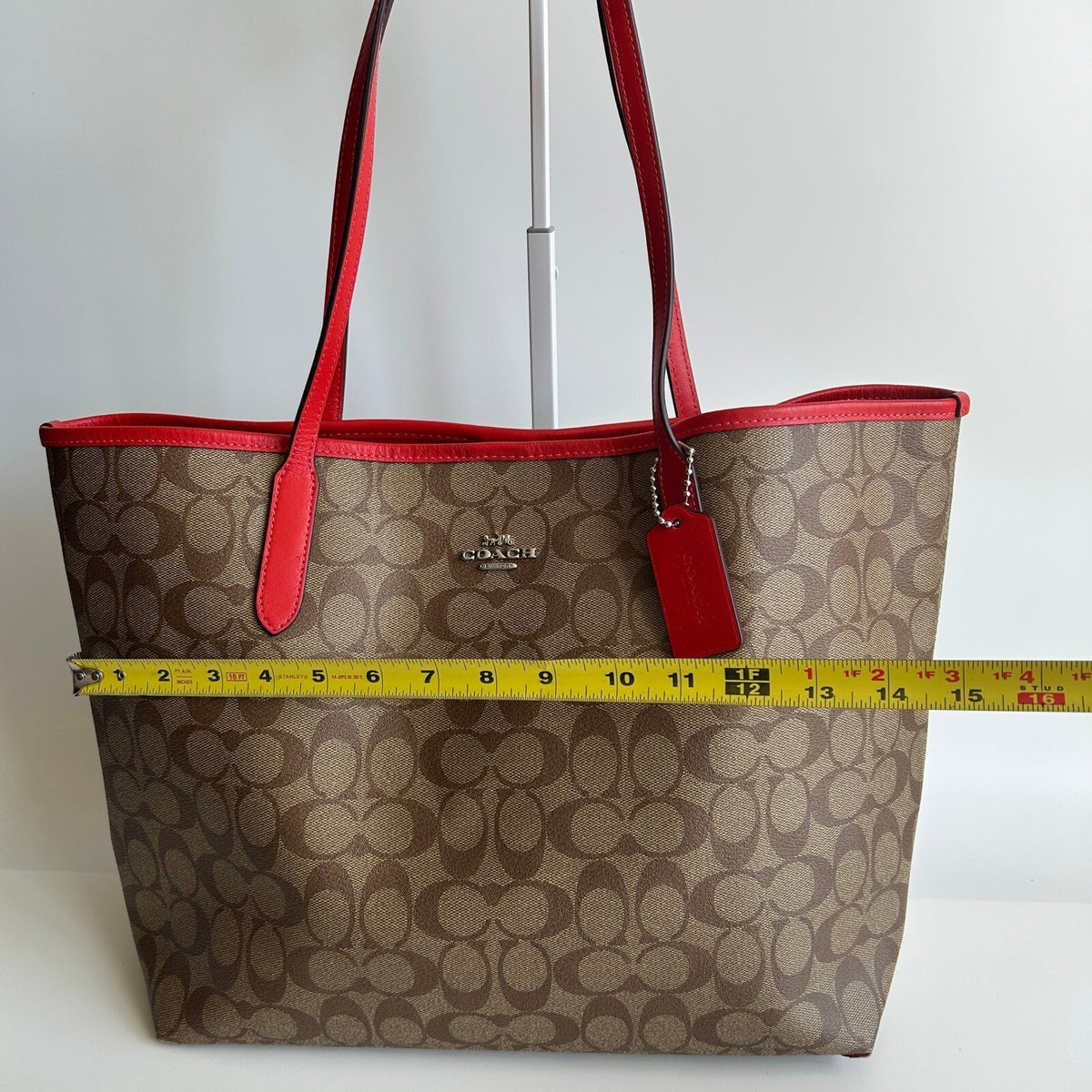 Coach City Tote Miami Red Khaki Brown Signature Canvas 5696