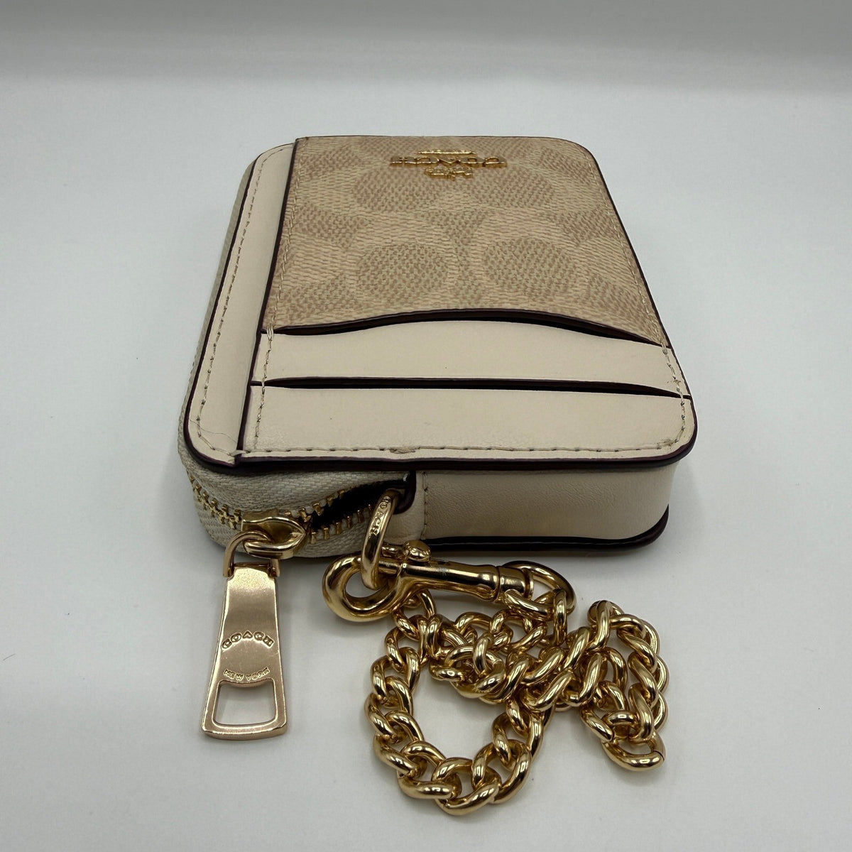 Coach Zip Card Case Sand Chalk Signature Canvas Wallet CW883