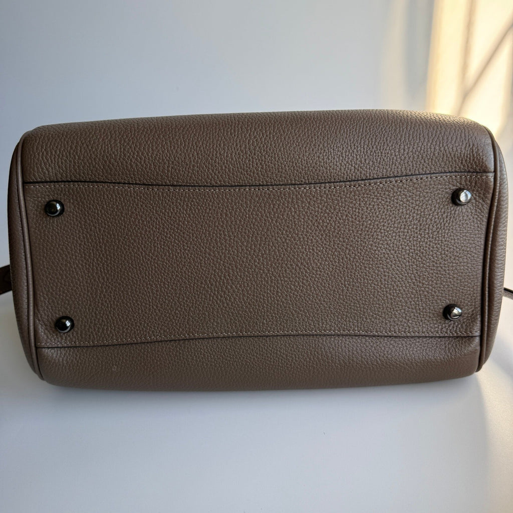 Coach Large Rowan Satchel Dark Stone Taupe Pebbled Leather Bag CV960