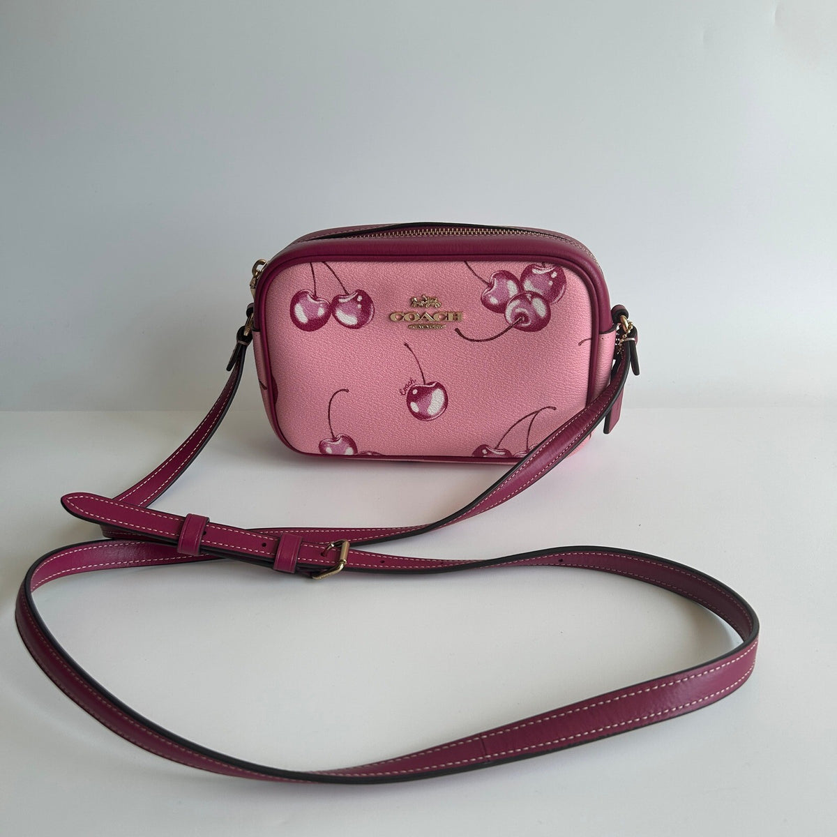 Coach Mini Jamie Camera Bag Pink Cherry Print Leather Crossbody CR173