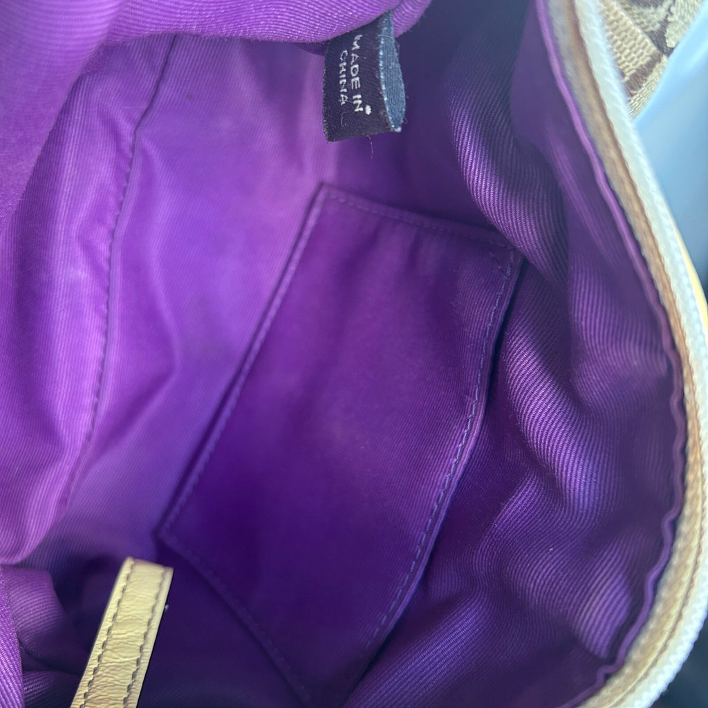 Coach Signature Patchwork Brown Canvas Demi Baguette 40914