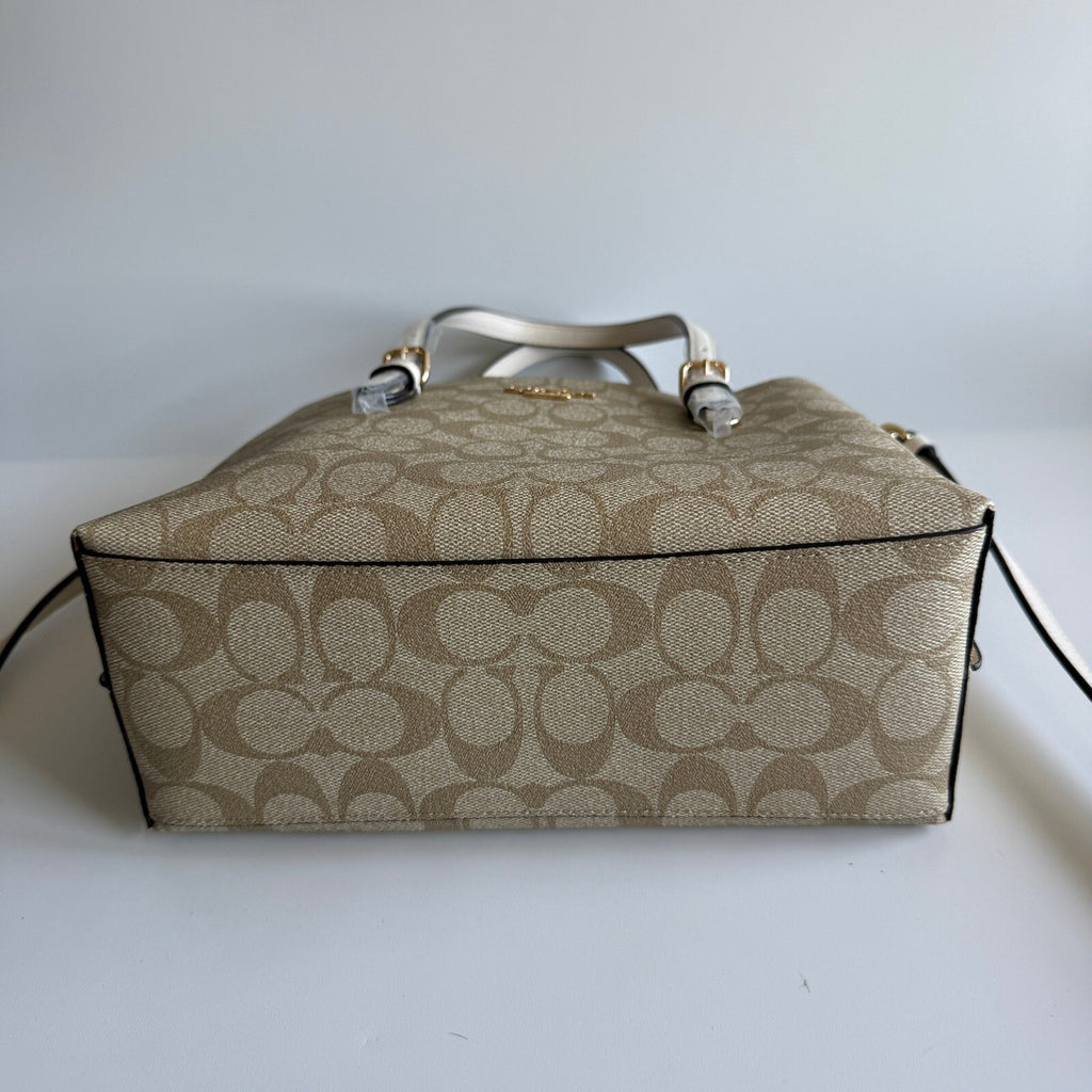 Coach Mollie Tote 25 Khaki Chalk Signature Canvas Leather Bag C4250