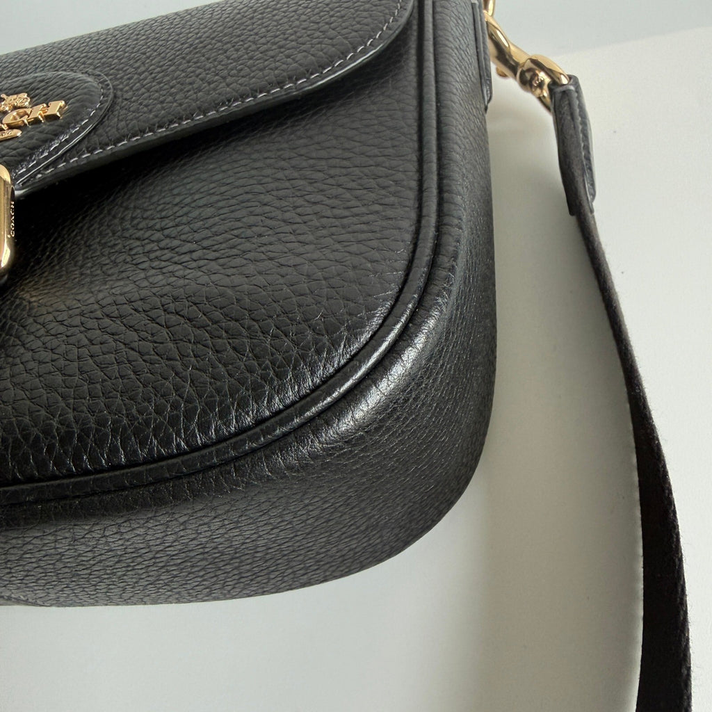 Coach Amelia Saddle Bag Black Soft Pebbled Leather Crossbody CP107