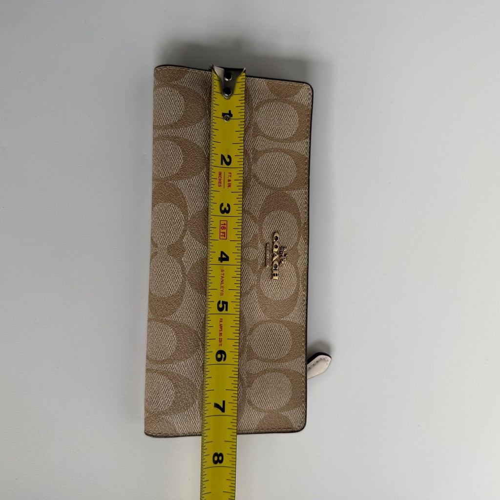 Coach Slim Wallet Khaki Signature Canvas Smooth Leather C3549