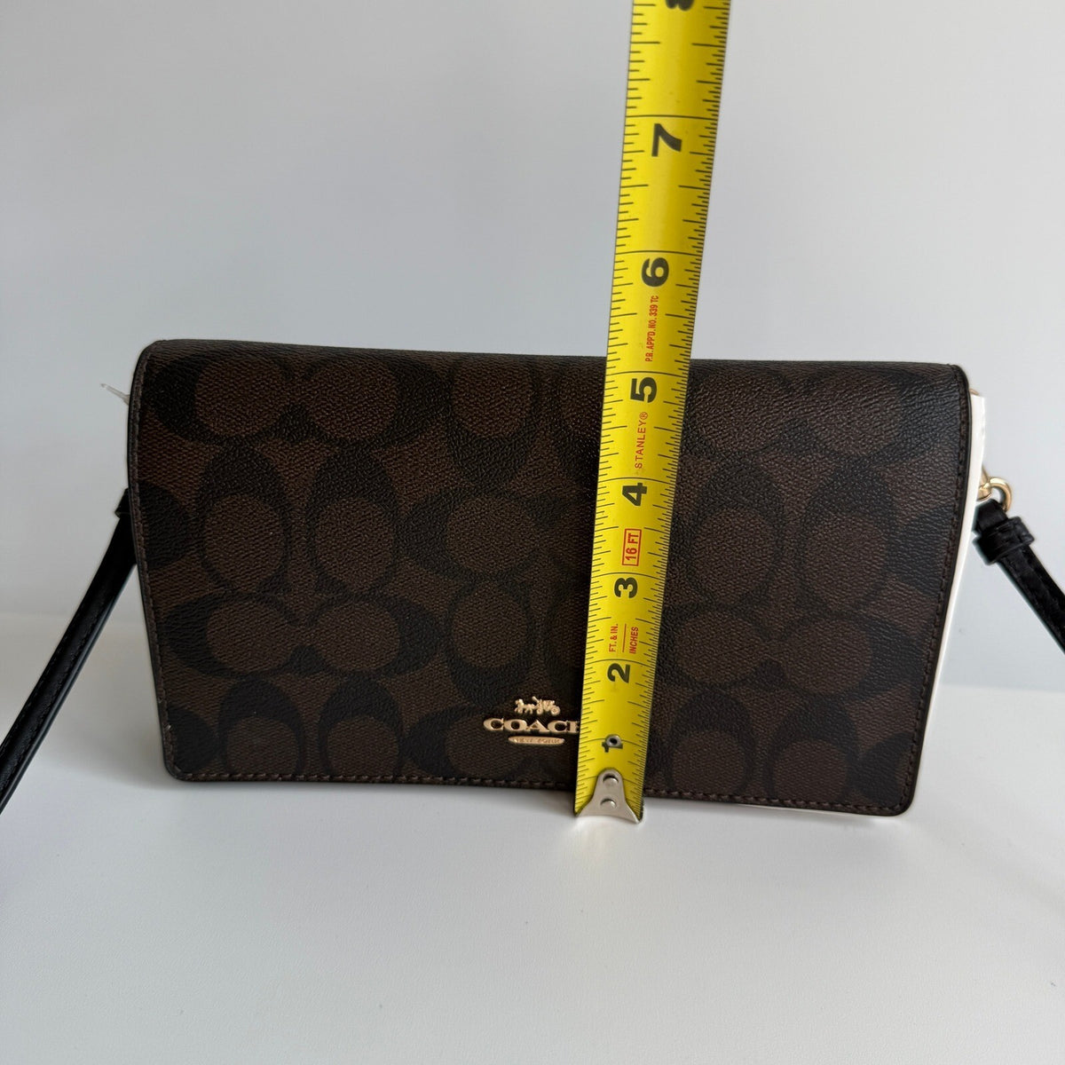 Coach Anna Foldover Crossbody Clutch Brown Black Signature Coated Canvas 3036