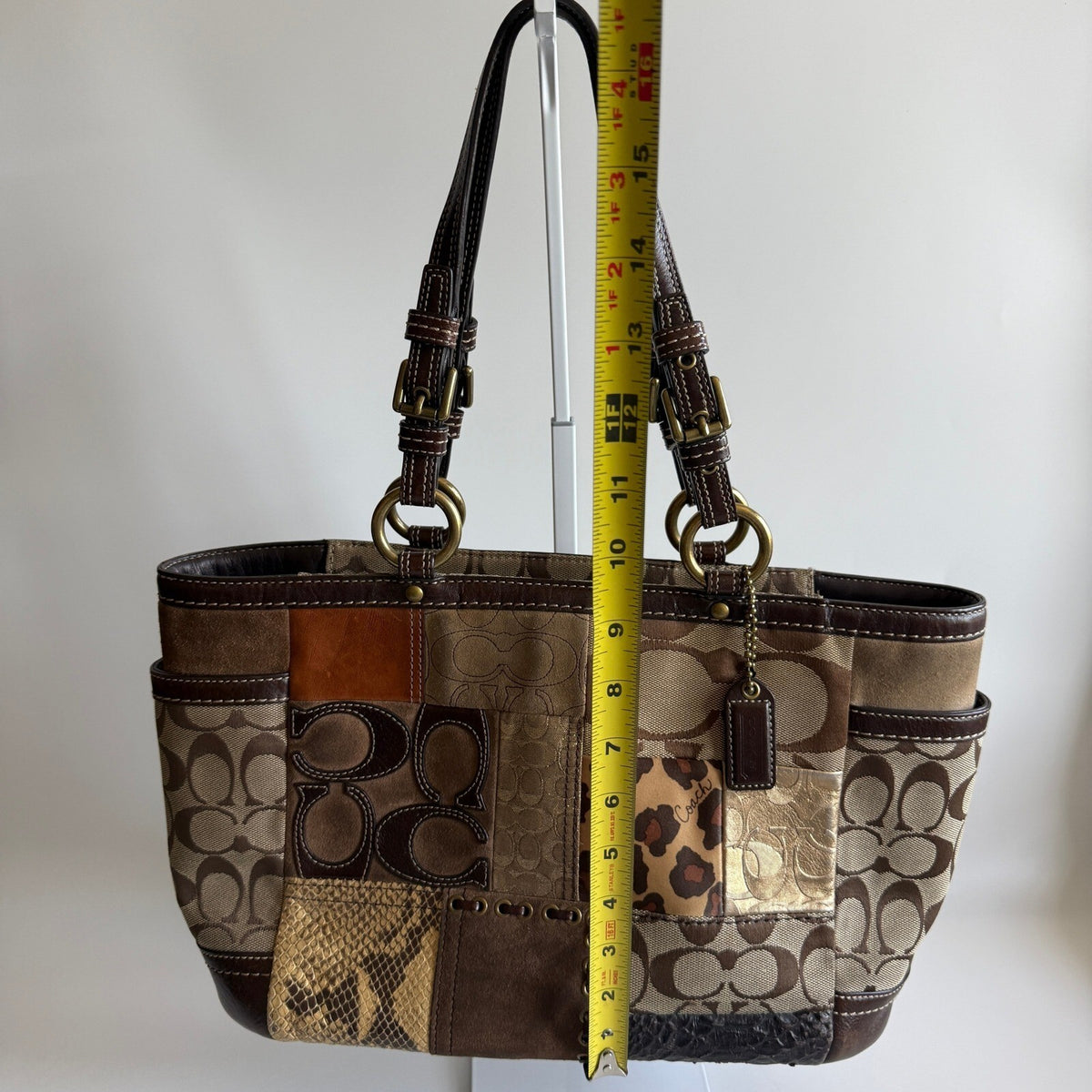 Coach Vintage Patchwork Brown Multi Canvas Suede Tote Bag 11495