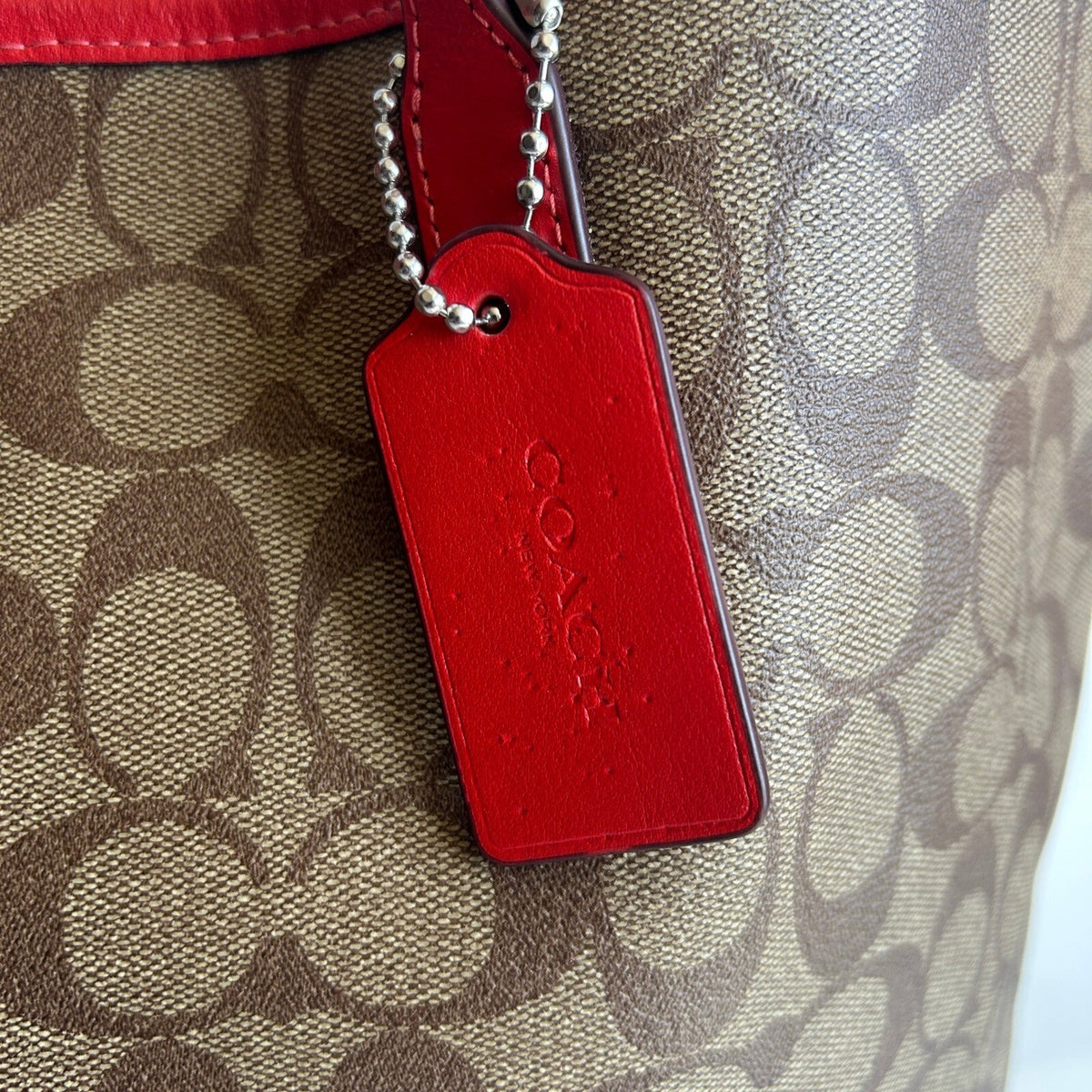 Coach City Tote Miami Red Khaki Brown Signature Canvas 5696