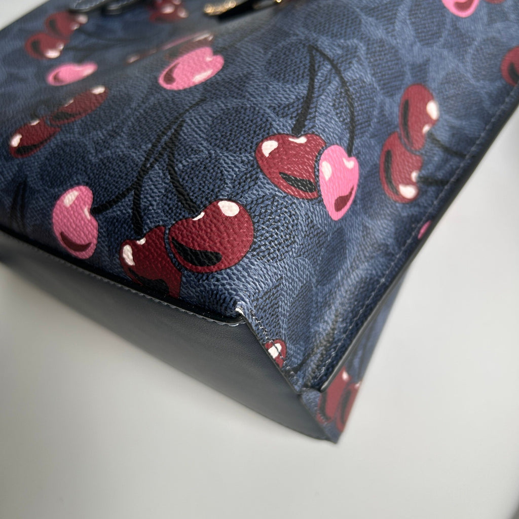 Coach Mollie Tote 25 Denim Blue Signature Canvas Cherry Print CZ772 Bag