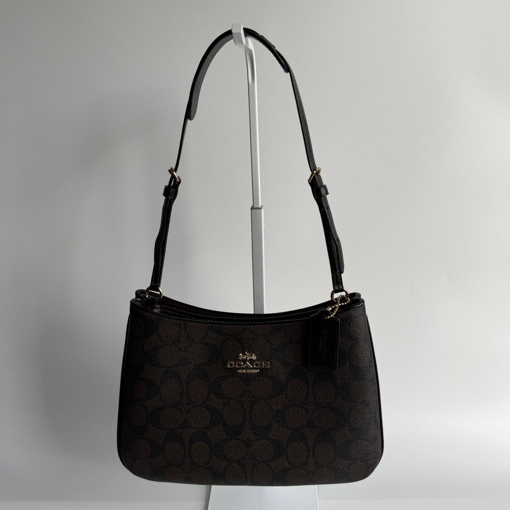 Coach Penelope Shoulder Bag Brown Black Signature Canvas CO953