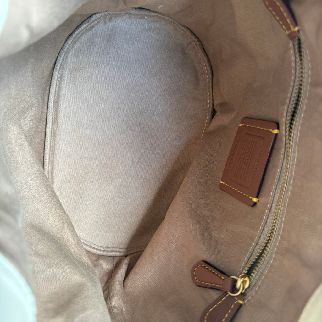 Coach Field Bucket Bag Stone Ivory Signature Jacquard Leather C3853