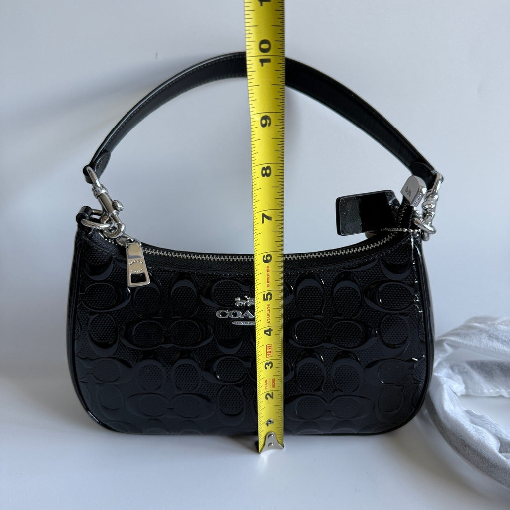 Coach Teri Black Signature Embossed Patent Leather Shoulder Bag CDY98