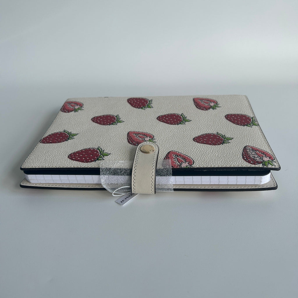Coach Notebook Signature Canvas Strawberry Print Chalk Multi Leather Cover CH481