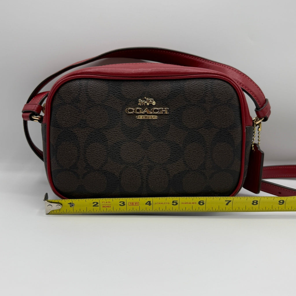 Coach Mini Jamie Camera Bag Brown Red Signature Canvas Crossbody C9926