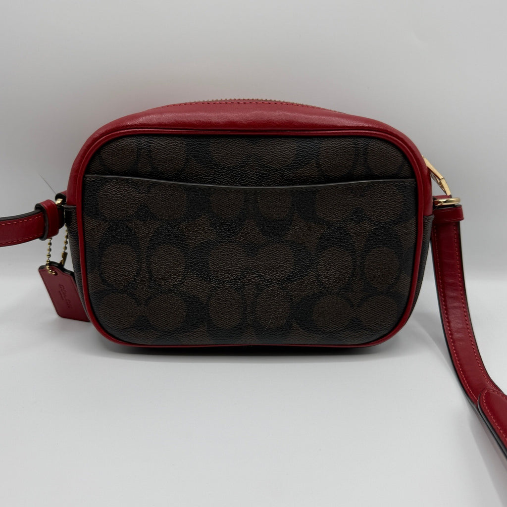 Coach Mini Jamie Camera Bag Brown Red Signature Canvas Crossbody C9926