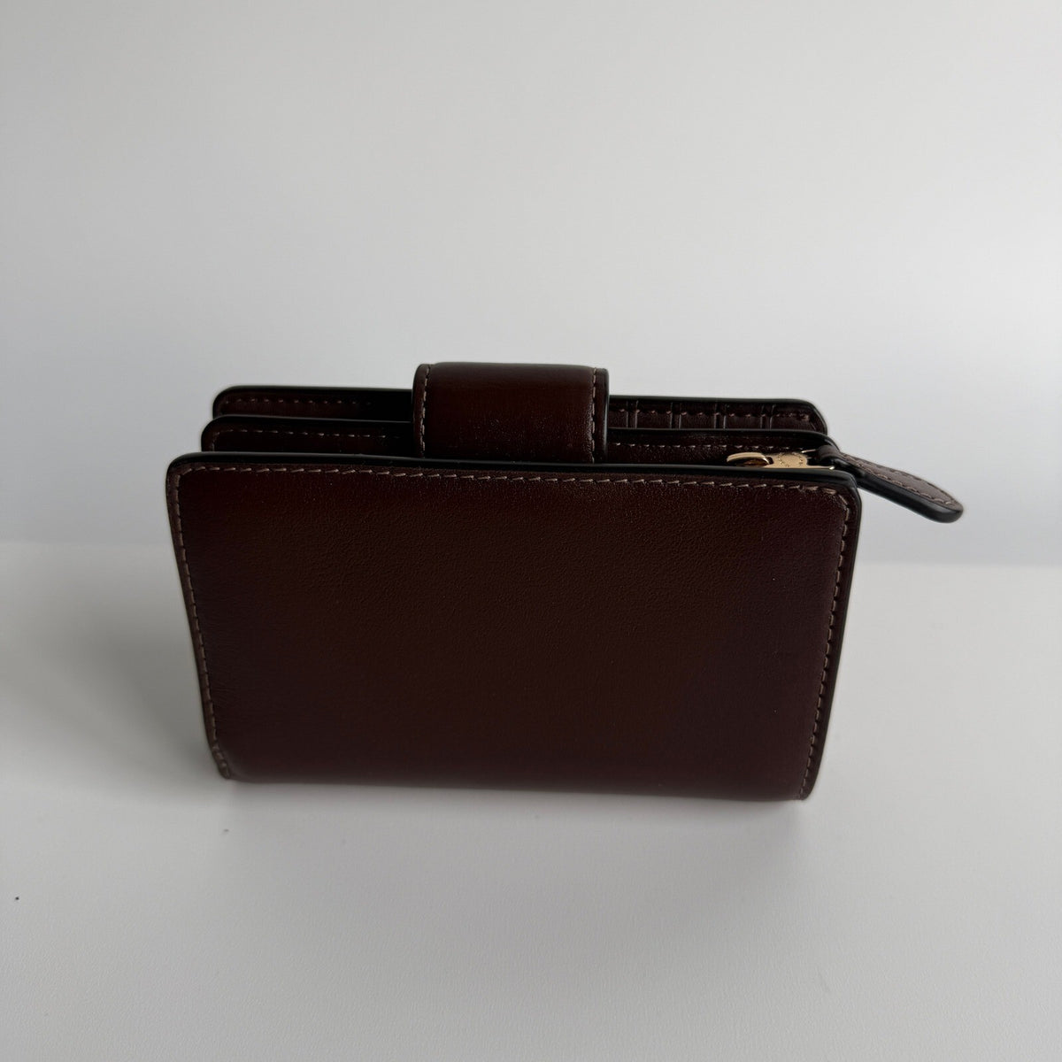 Coach Medium Corner Zip Bifold Wallet Maple Brown Leather CR791