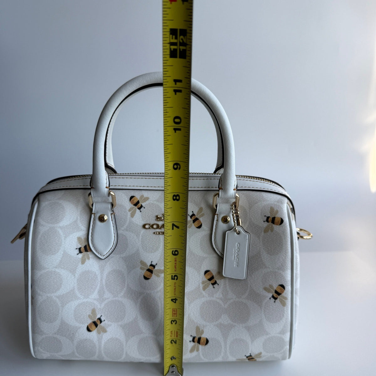 Coach Rowan Satchel Chalk Glacier White Signature Canvas CH516 Bee Print Bag