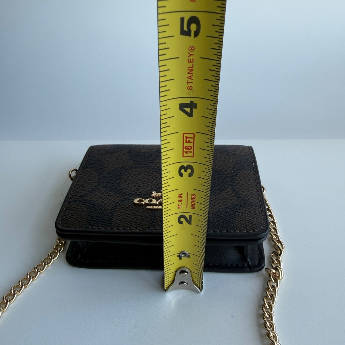 Coach Mini Wallet On A Chain Brown Black Signature Canvas Crossbody C0059