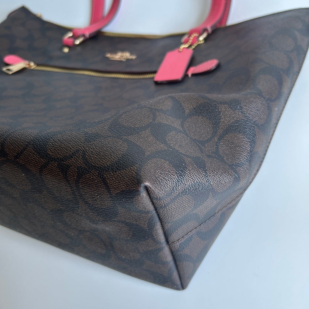 Coach Gallery Tote Brown Red Signature Canvas Shoulder Bag CH504