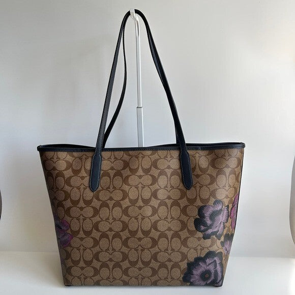 Coach City Tote Signature Canvas Purple Floral Kaffe Fassett Print 5697