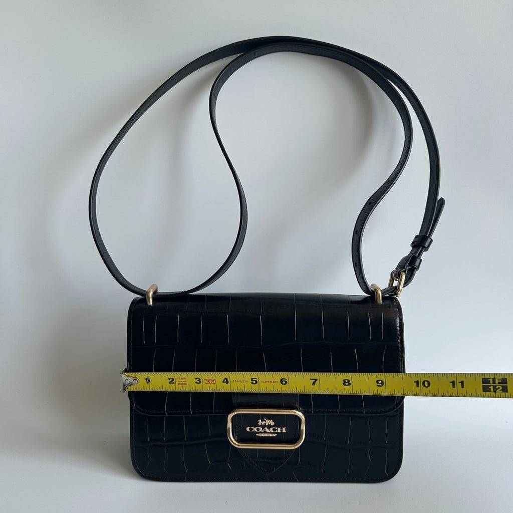Coach Morgan Square Black Crocodile Embossed Leather Crossbody Bag Excellent
