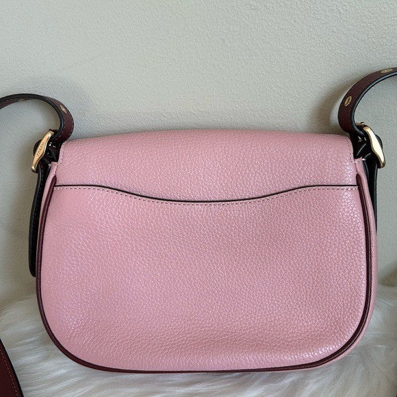 Coach Macie Saddle Bag Pink Pebbled Leather Shoulder Bag Excellent