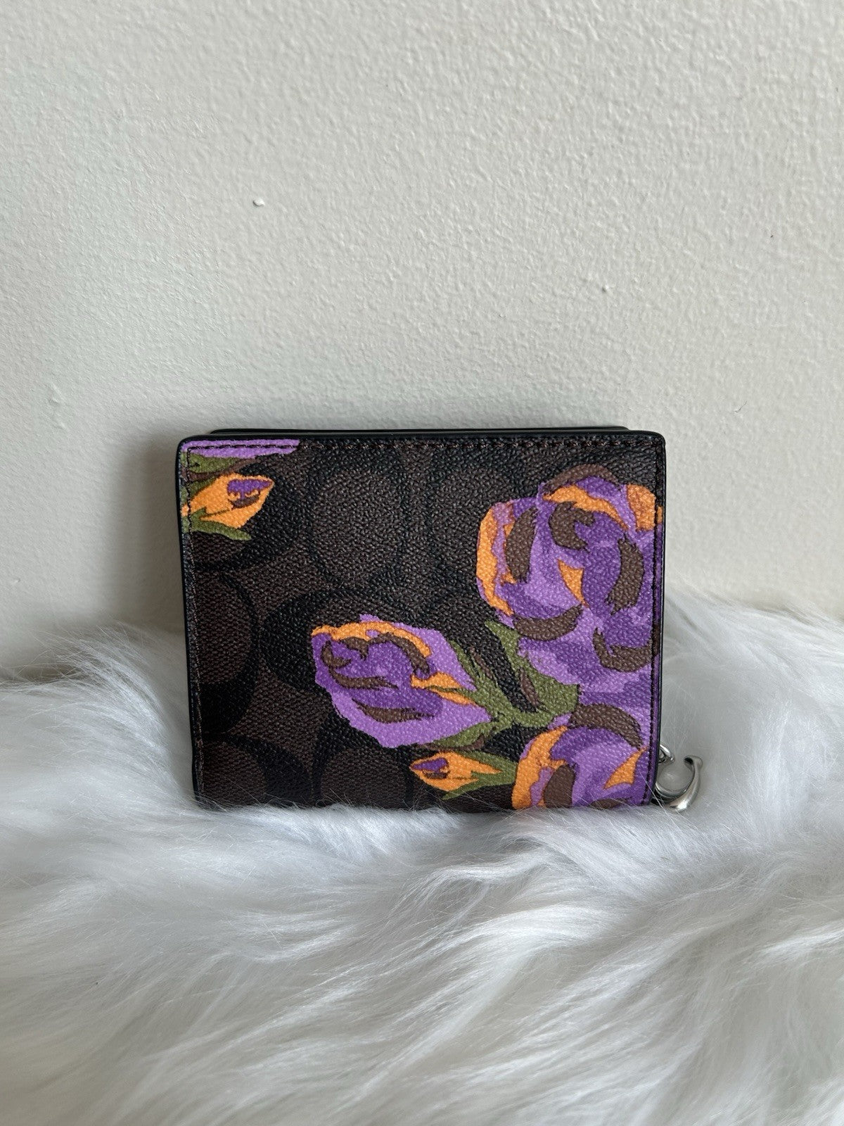 NWOT Coach Snap Wallet In Signature Canvas With Rose Print