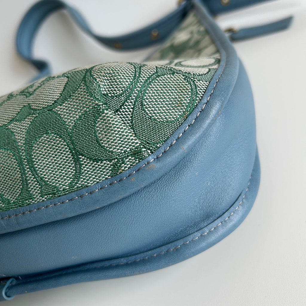 Coach Ergo C2588 Green Blue Signature Jacquard Leather Shoulder Bag Excellent