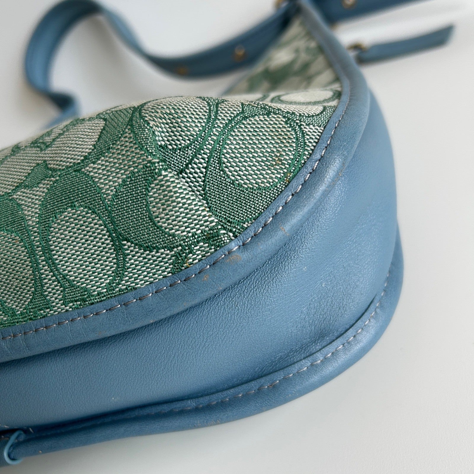 Coach Ergo C2588 Green Blue Signature Jacquard Leather Shoulder Bag Excellent