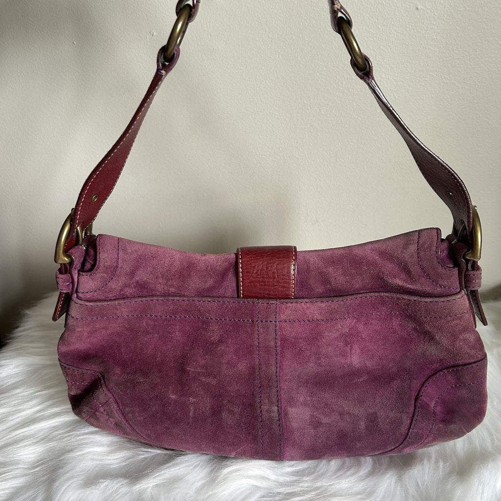 Coach Soho Plum Purple Suede Leather Buckle Flap Shoulder Bag 9688 Good